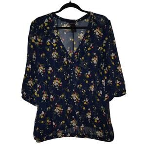 Torrid Blue Sheer Spring Floral V Neck Front Ruffle Blouse Top 2x